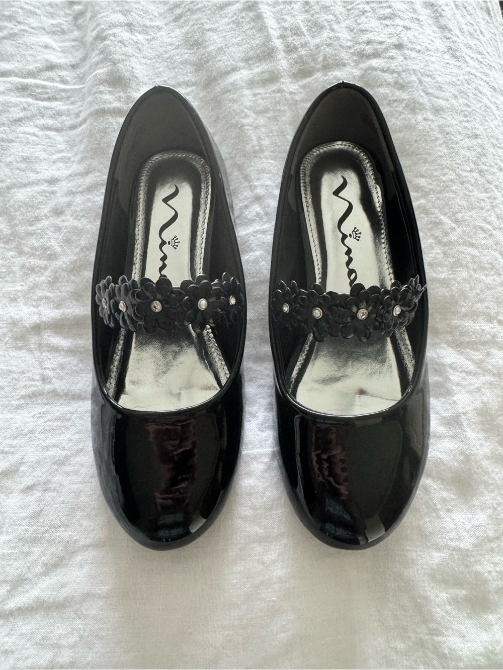 Nina Black Patent Floral Strap Dress Flats